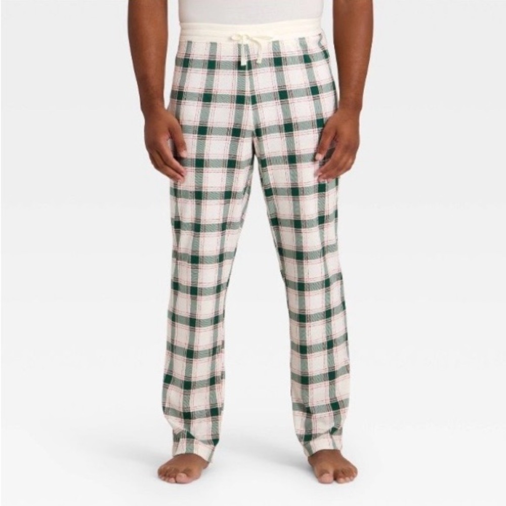 🌸2/$20 NWT Wondershop Men's Plaid Ribbed Holiday Matching Pajama Pants- Cream XL